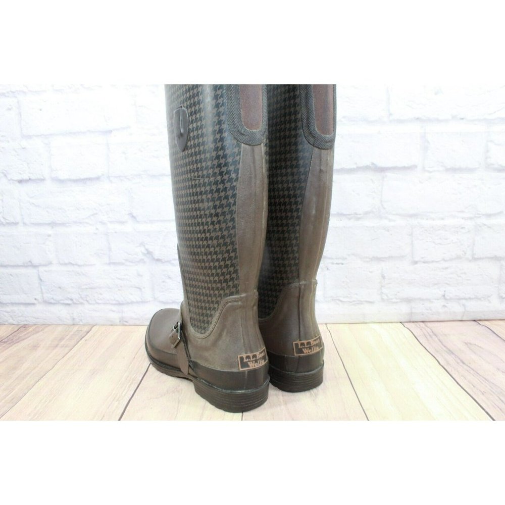 LL Bean Wellies Brown Black Rubber Waterproof Tall Rain Boots Size 8 M - Picture 10 of 12